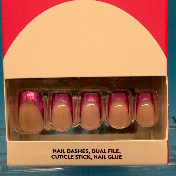 Red Aspen Nail Dashes - Pink and Tan Press-On Nails - Picture 2 of 5